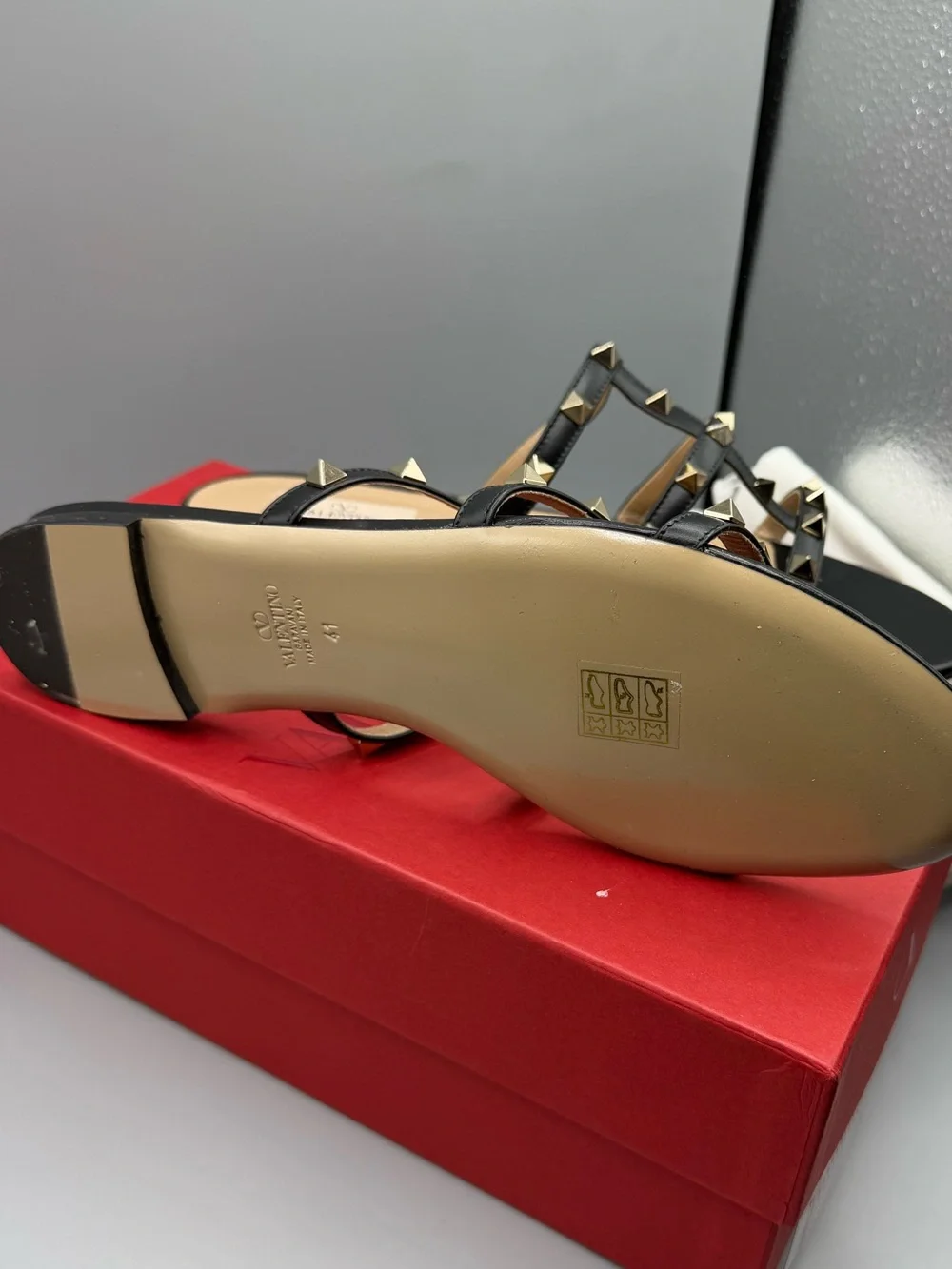 Valentino Black Rockstud Strappy Flat Sandals